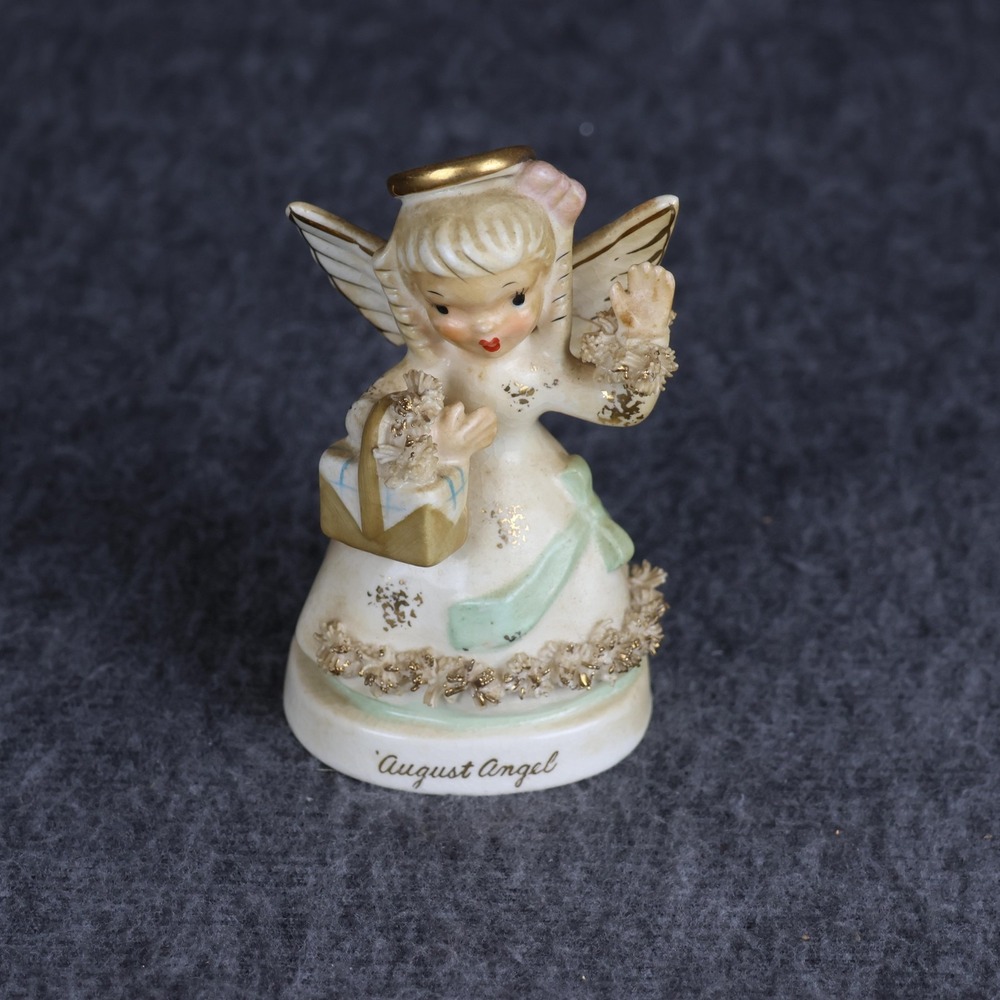 Vintage Napco August Angel Figurine Ceramic White Glitter Japan Small Archangel